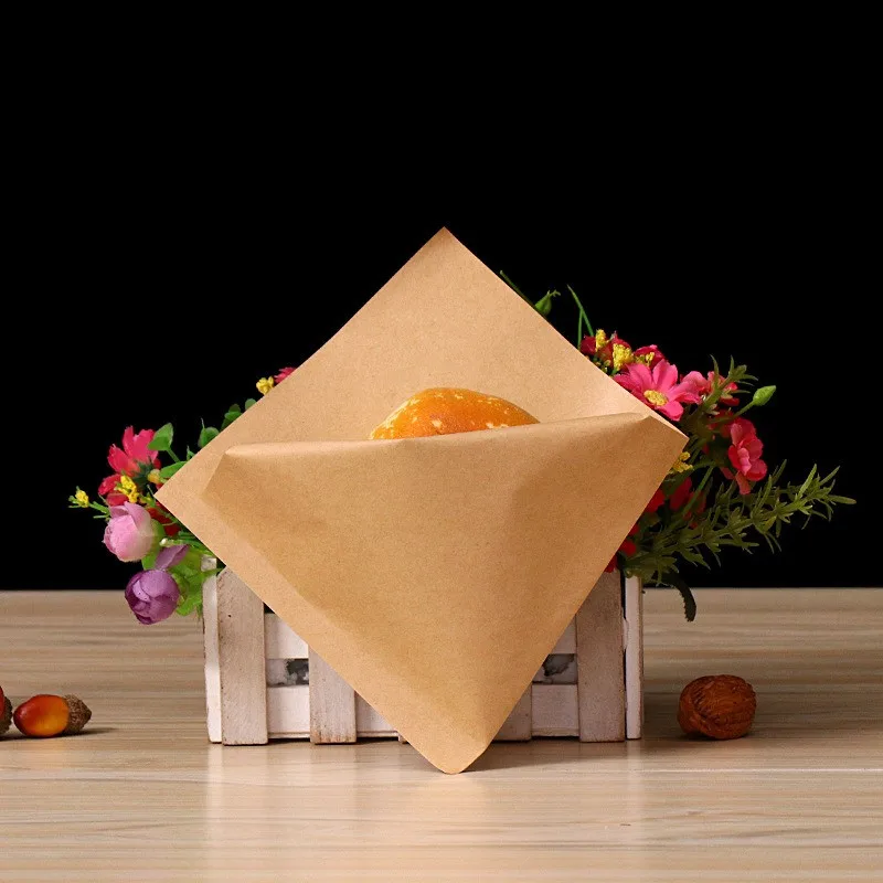 100Pcs Brown Kraft Paper Oil-Proof Food Bags for Takeaway, Sandwiches, Donuts, Fried Chicken, Burgers – Disposable Eco-Friendly Packaging Supplies for Bakery, Cafe, Restaurant & Home Use - 图片 4