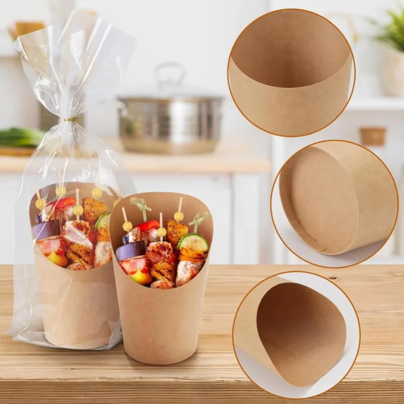 25/50PCS Kraft Paper French Fry Cups, Disposable Waffle and Charcuterie Snack Holders, Hand-Held Snack Packaging Boxes for Party, Wedding, Birthday, Catering, and Takeout 1
