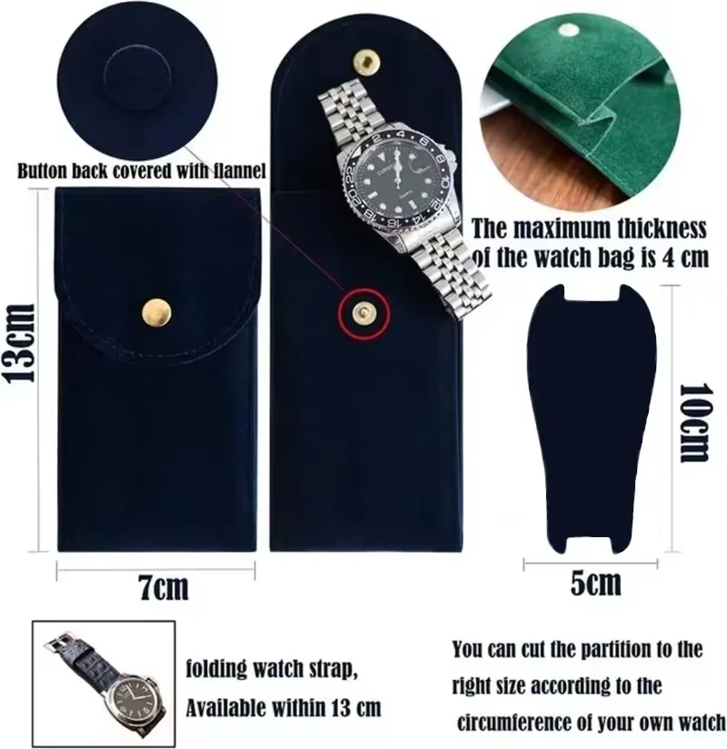 Travel Watch Organizer | Premium Embers Travel Watch Bag in Blue, Green, Gray, and Black Flannelette, Soft Velvet Lined Portable Storage Case for Wristwatches, Durable Dust-Proof Organizer, Compact Gift Pouch for Men, Business, Gym, and Travel - 图片 6