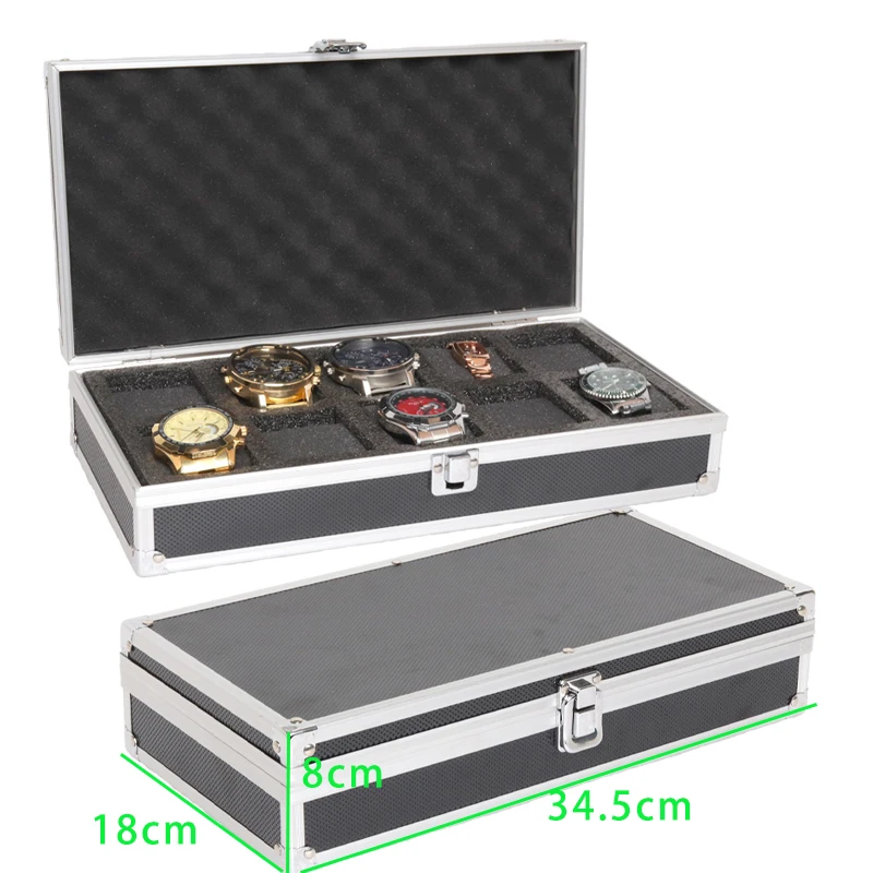 Large Capacity Aluminum Watch Organizer Box – 10/12/18 Slot Black Alloy Collection Case with Transparent Lid | Portable Multi-Watch Display Storage Gift Box for Men’s & Women’s Watch Collections - 图片 5