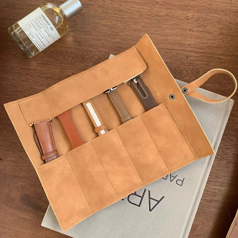 Travel Watch Organizer | Premium Full Grain Leather Watch Band Roll Organizer, 5-Slot Handmade Travel Case for Watch Straps, Portable Storage Box for Watch Lovers, Easy Carry-On Accessory for Watches & Jewelry 1