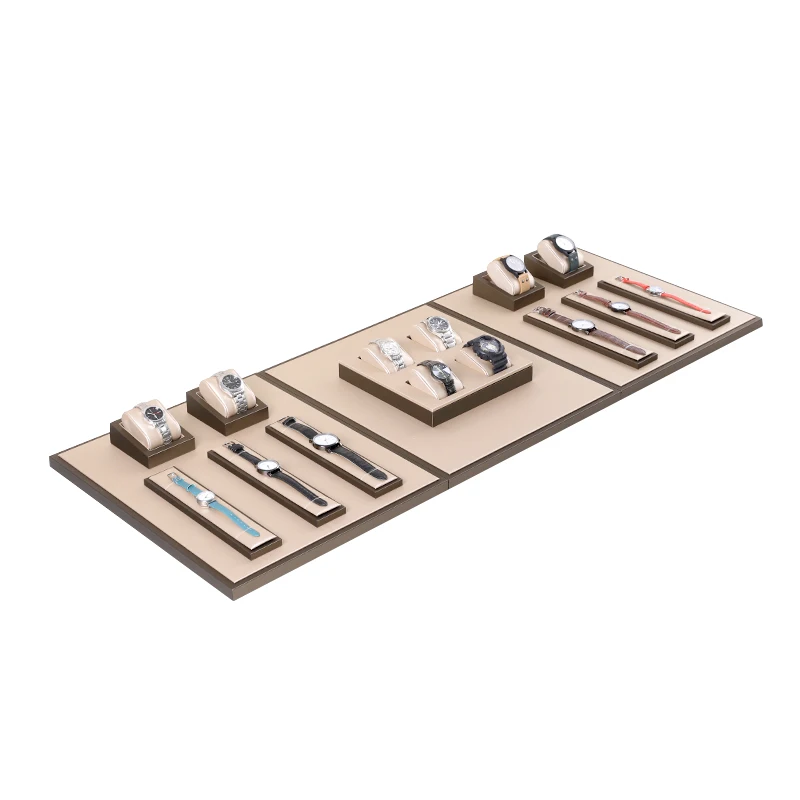 Luxury Brown Leatherette Watch Display Stand Holder – Retail Store Counter and Window Organizer for Watch Presentation, Ramp Base Desk Prop for Jewelry Shop Showcase and Professional Display Use - 图片 5