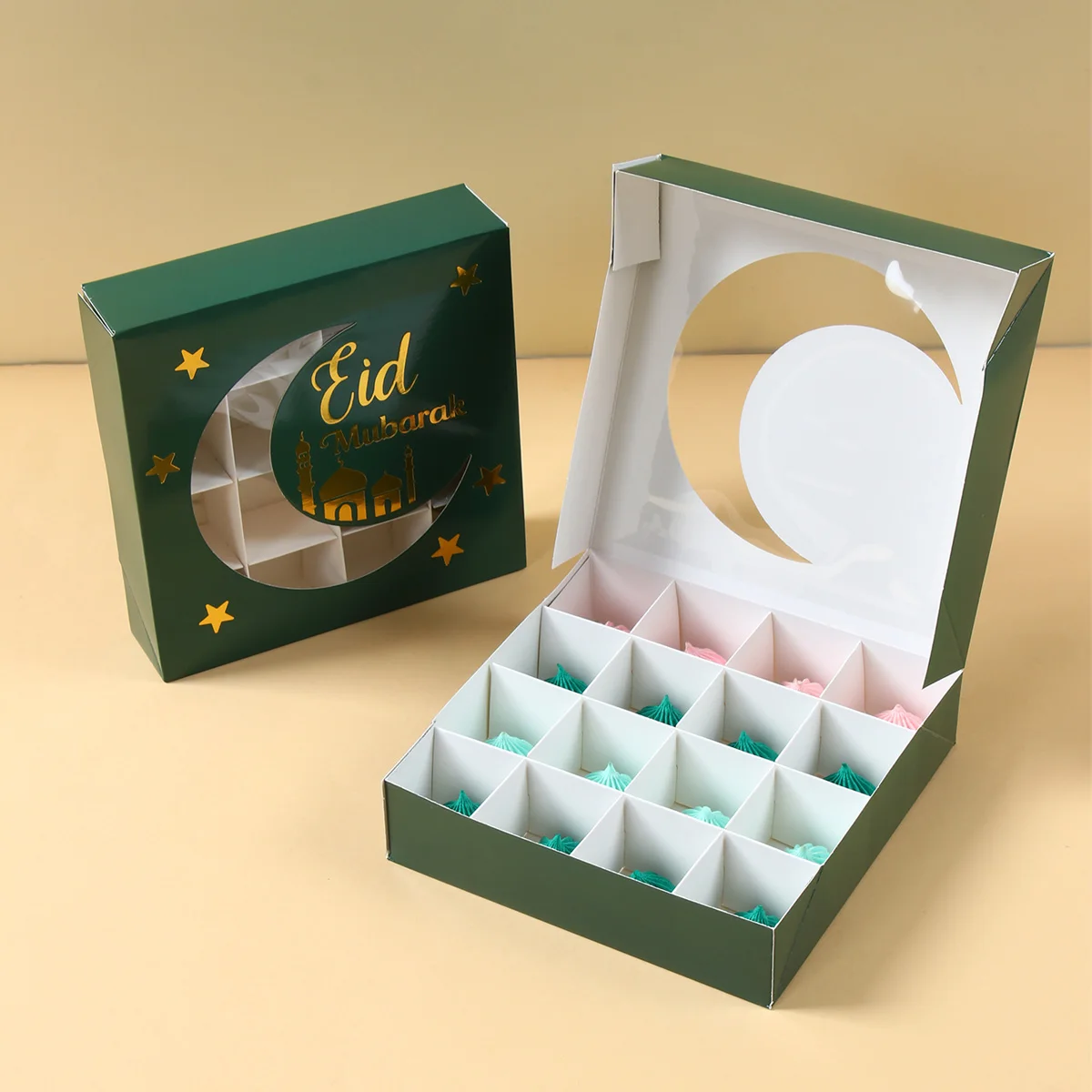 2Pcs Eid Mubarak Cake Boxes with Clear Window, Ramadan Kareem Transparent Candy and Chocolate Packaging Containers, Islamic Muslim Party Supplies for Home Decor, Dessert and Gift Presentation - 图片 6