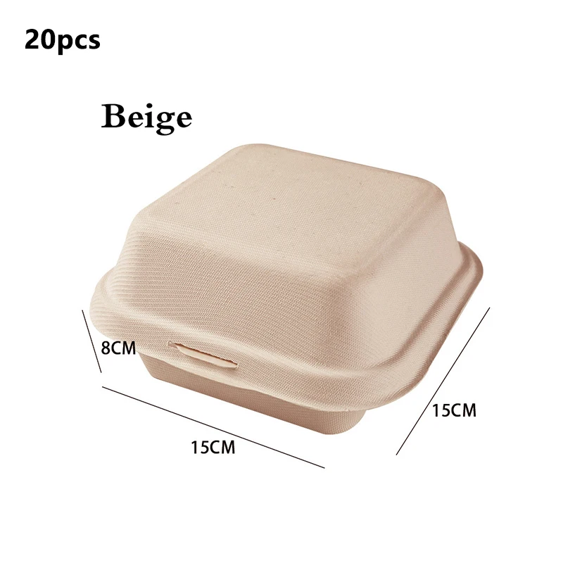 20/10pcs Disposable Bento Food Containers, Biodegradable Sugarcane & Wheat Straw Lunchboxes for Desserts, Cakes, Burgers, Snacks, Microwavable Meal Prep, Eco-Friendly Home Takeout Packaging - 图片 10