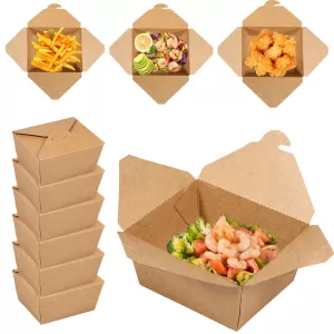 50Pcs Take Out Food Containers 30oz, Recyclable Food-Grade Paper To Go Boxes with Leakproof and Grease-Resistant Lamination, Snap-On Lid, Eco-Friendly Disposable Containers for Hot and Cold Dishes, Restaurant, Party, Catering