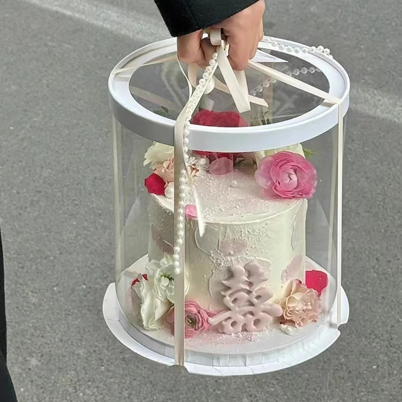 2PCS Transparent Round Cake Boxes with Clear PVC Lids, Birthday Wedding Dessert Packaging Containers, Bakery Gift Boxes, Decorative Present Case for Cakes, Cupcakes, and Layered Pastries - 图片 6