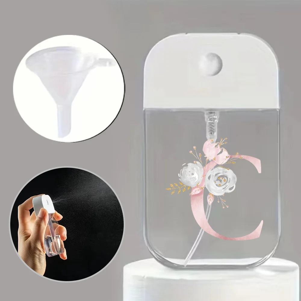 Portable Mini Spray Bottle with Funnel – Refillable Pink Flower and Letter Pattern Container for Perfume, Alcohol, Hand Sanitizer, Liquid Sub-Packaging, Travel-Friendly Cosmetic Sprayer - 图片 9