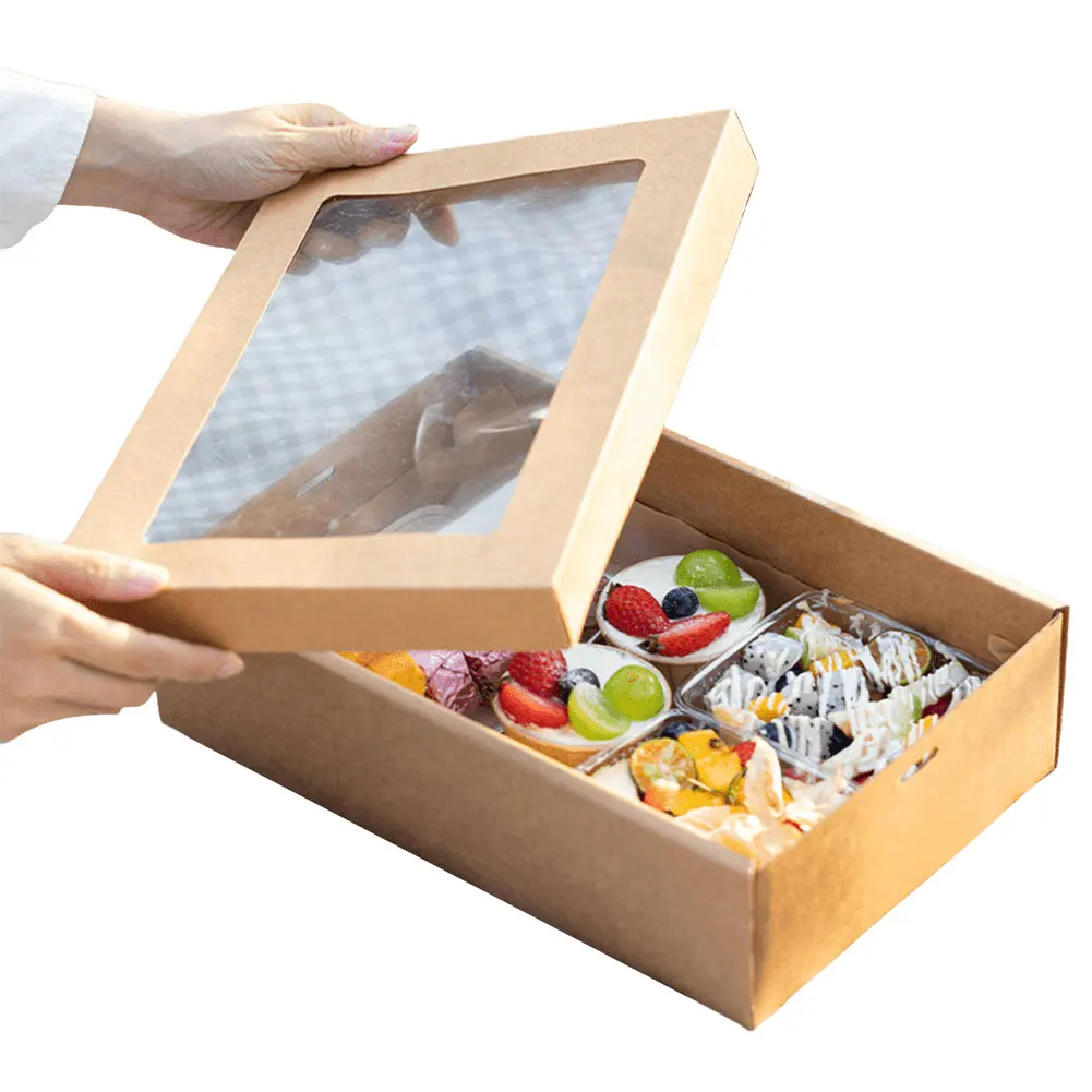 2Pcs Disposable Picnic Lunch Box Food Containers with Lid, Kraft Paper Bento Box for Fried Chicken, Salad, Cake, Takeout, Outdoor Camping, Birthday Party Supplies, Corrugated Paper Takeaway Packing Box