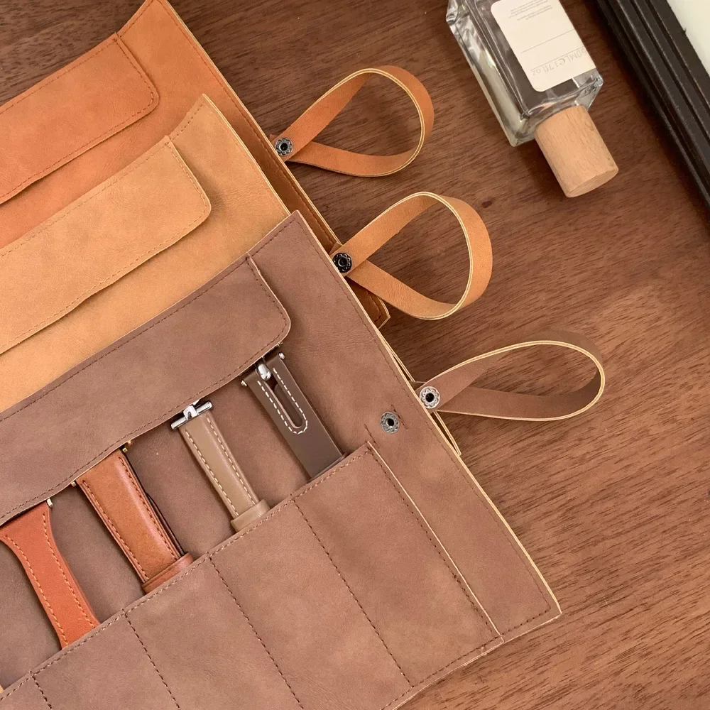 Travel Watch Organizer | Premium Full Grain Leather Watch Band Roll Organizer, 5-Slot Handmade Travel Case for Watch Straps, Portable Storage Box for Watch Lovers, Easy Carry-On Accessory for Watches & Jewelry 10