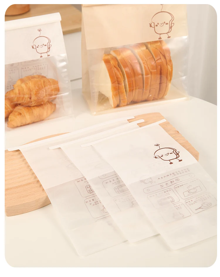 50 Pieces Kraft Paper Roll-Edge Sandwich & Toast Bags with Cartoon Window Print, Food-Safe Packaging for Bread, Desserts, Sweet Potato Rolls, Edible Grade, Durable and Stylish 12