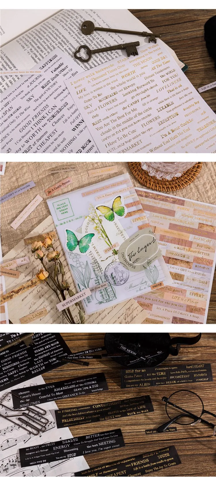 4 Sheets Quote Stickers Packaging for Journals, Scrapbook Stickers with Inspirational Words, DIY Craft Decorative Label Sheets for Gift Wrapping, Notebook, and Creative Stationery Supplies 7