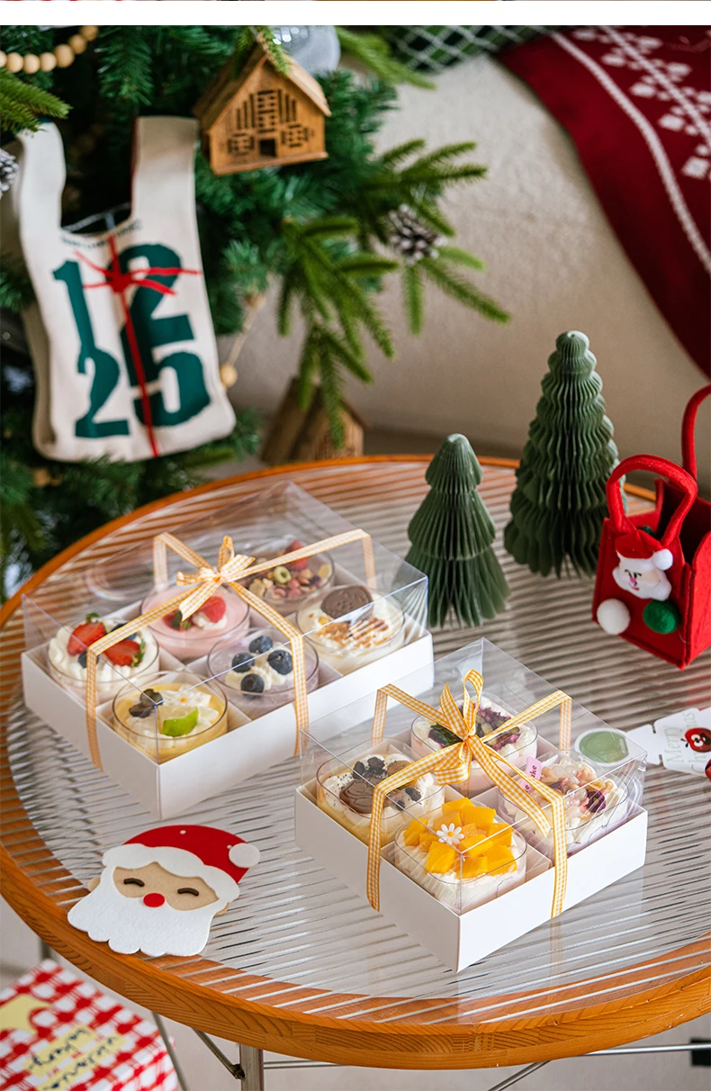 Premium Transparent Mousse Cake Box Set with Handle, 4/6/9 Grid Options, Perfect for Mini Pastries, Small Cakes, Gift Giving, New Year Celebrations, Party Favors, Baking Presentation, Elegant Dessert Packaging 4