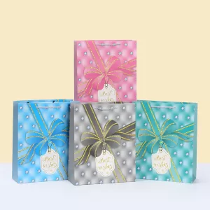 6/10pcs Best Wishes Paper Tote Bags, Elegant Recyclable Gift Packaging Bags with Bow Print, Thick White Card Paper Bags for Birthday Wedding Party Favors Candy Cookies Boutique Retail Wrapping