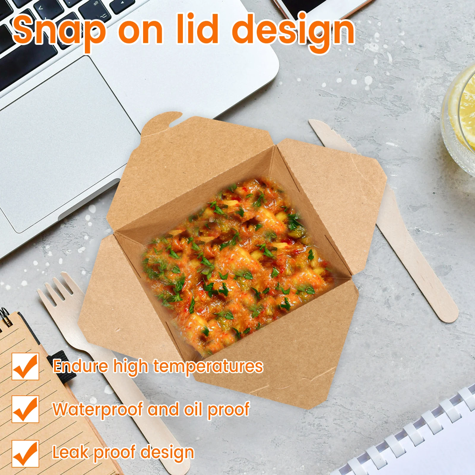 50Pcs Take Out Food Containers 30oz, Recyclable Food-Grade Paper To Go Boxes with Leakproof and Grease-Resistant Lamination, Snap-On Lid, Eco-Friendly Disposable Containers for Hot and Cold Dishes, Restaurant, Party, Catering 4