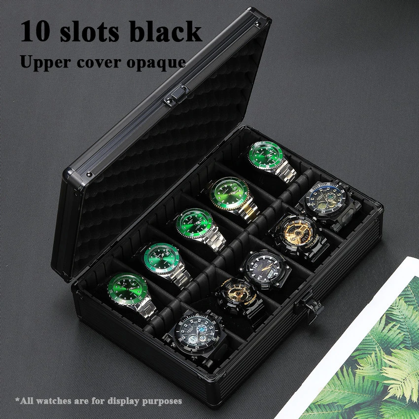 10-Slot Multi-Purpose Aluminum Alloy Watch Storage Case with Removable Internal Dividers, Protective Display Suitcase Organizer for Watches, Bracelets, Jewelry, Portable Travel Carrying and Home Storage - 图片 9