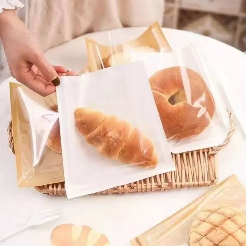 100PCS Kraft Paper Bakery Bags with Clear Window, Greaseproof and Heat Resistant Packaging Pouches, Oil Resistant Brown Bags for Bread, Toast, Pastries, Sandwiches, Cookies, Party Snacks and Food Takeaway 3