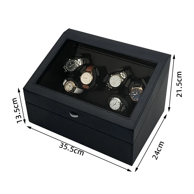 Luxury Automatic Watch Winder Box with 3+3 / 6+6 Slot PU Leather Storage, Ultra-Quiet Motor, Soft Blue LED Backlight, Adjustable Rotation Modes, Elegant Mechanical Watch Display Organizer for Collectors 2