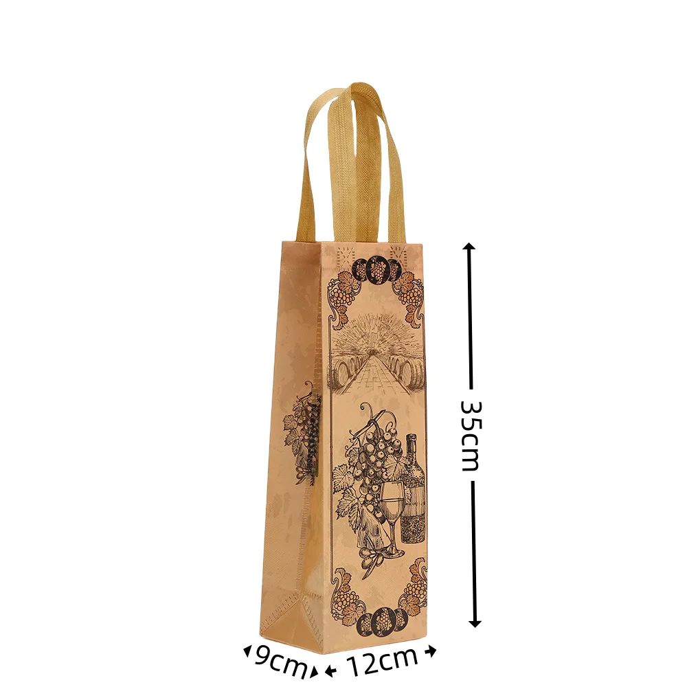 Vintage Wine Bottle Gift Bags, Luxury Designer Non-Woven Packaging for Sweets, Rustic Party Favor Wrapping with Reinforced Handles & Retro Vineyard Print for Wine, Champagne, or Holiday Gifts