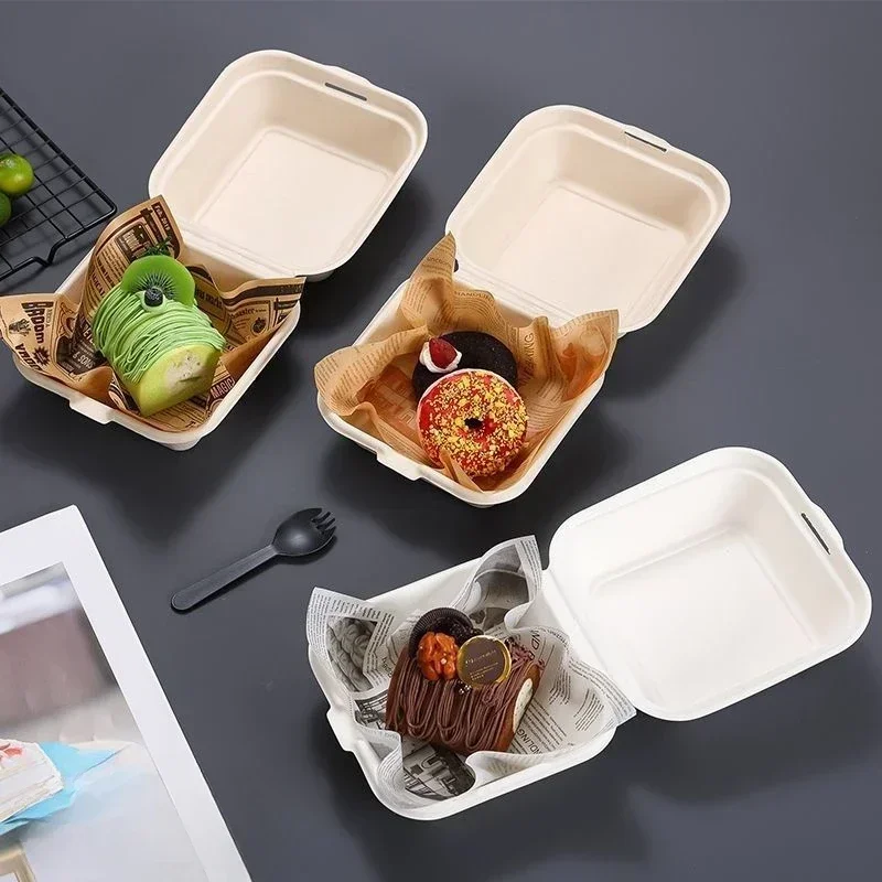 20/50pcs Square Embossed Paper Cake Boxes, 6-Inch Disposable Biodegradable Dessert Containers, Thick Lunch Cases for Hamburg, Tiramisu, Pastries, and Bakery Takeout Packaging
