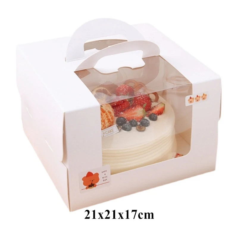5 Pcs 6-Inch White Paper Cake Boxes with Handle – Windowed Packaging for Mousse, Pastries, Cupcakes, Birthday Celebrations, Wedding Dessert Gifts, and Portable Bakery Takeaway Containers - 图片 12