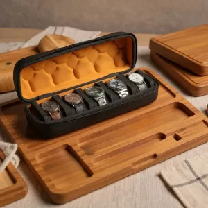 Travel Watch Organizer | Hard Travel Watch Roll Case with Detachable Pillows, 1/2/3/5/6/10 Slot Organizer for Men & Women, Protective Red Microfiber Lining, Elastic Foam Cushion for Watches up to 55mm, Compact Luxury Design for Travel, Gift-Ready Storage Case