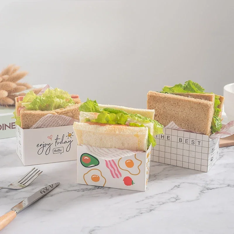 50pcs Foldable Sandwich & Toast Paper Boxes, Waterproof & Oil-Resistant Takeout Packaging for Burgers, Baked Goods, Snacks, Bakery, Party Catering, Meal Prep, Eco-Friendly Food Containers - 图片 2