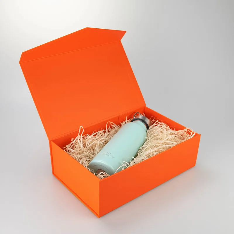Large Orange Magnetic Folding Rigid Paper Gift Box with Custom Logo Printing, Sturdy Cardboard Packaging for Weddings, Events, Luxury Gifts, Party Favors, Bulk Foldable Storage Solutions 4