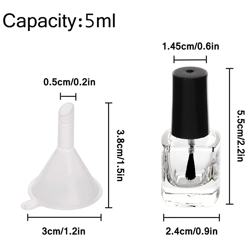 20pcs 5ml Refillable Nail Polish Bottles – Clear Glass Containers with Brush Cap and Funnel, Empty Vials for Nail Art, DIY Polish, Gel, Glitter, and Small Business Packaging Wholesale Supply - 图片 6