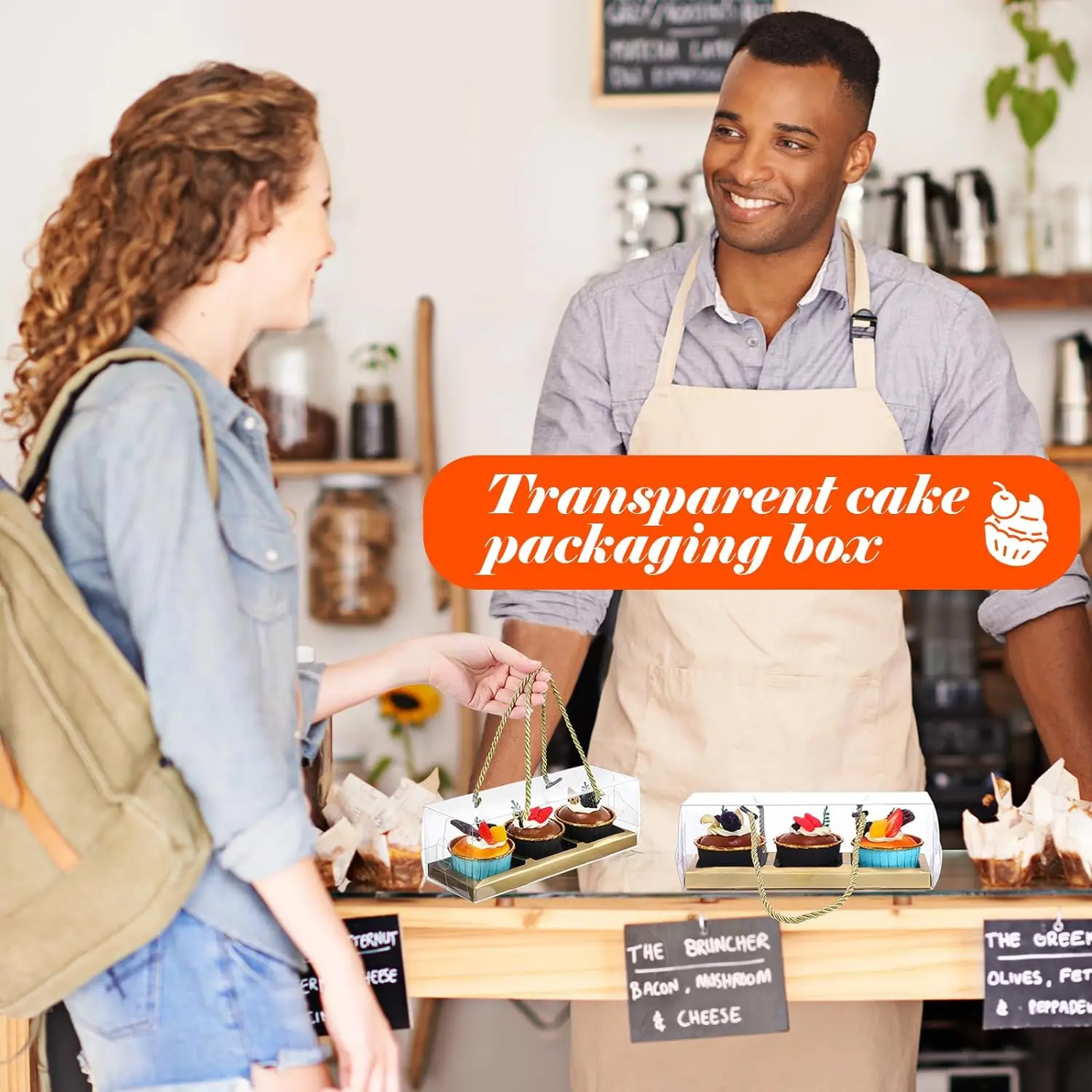 10Pcs Clear Cupcake Boxes with Rope Handles, Portable Rectangular 3-Compartment Cake Containers, PET and Cardboard Dessert Carriers for Parties, Weddings, Birthdays, Baby Showers - 图片 3