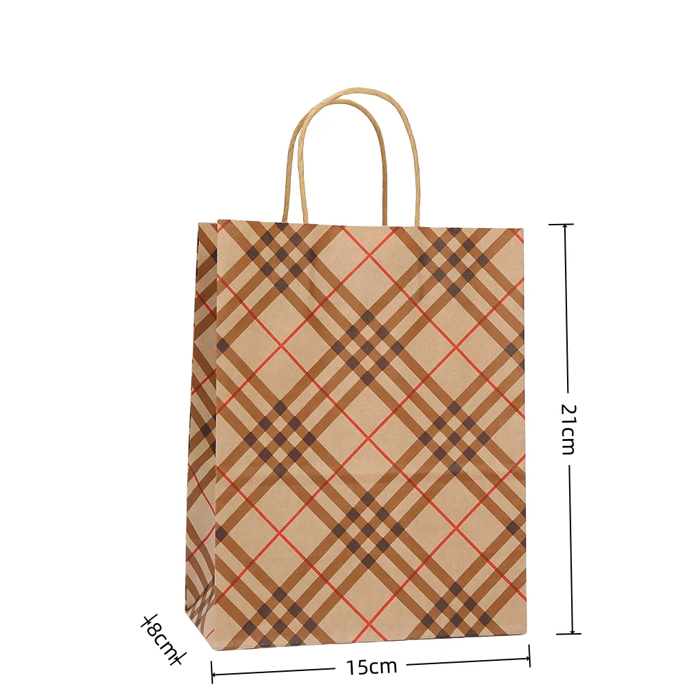 20PCS Retro Plaid Kraft Paper Gift Bags with Twisted Handles, Stylish Reusable Tote Bags for Shopping, Party Favors, Small Business Packaging, Boutique Gifts, Eco-Friendly and Durable