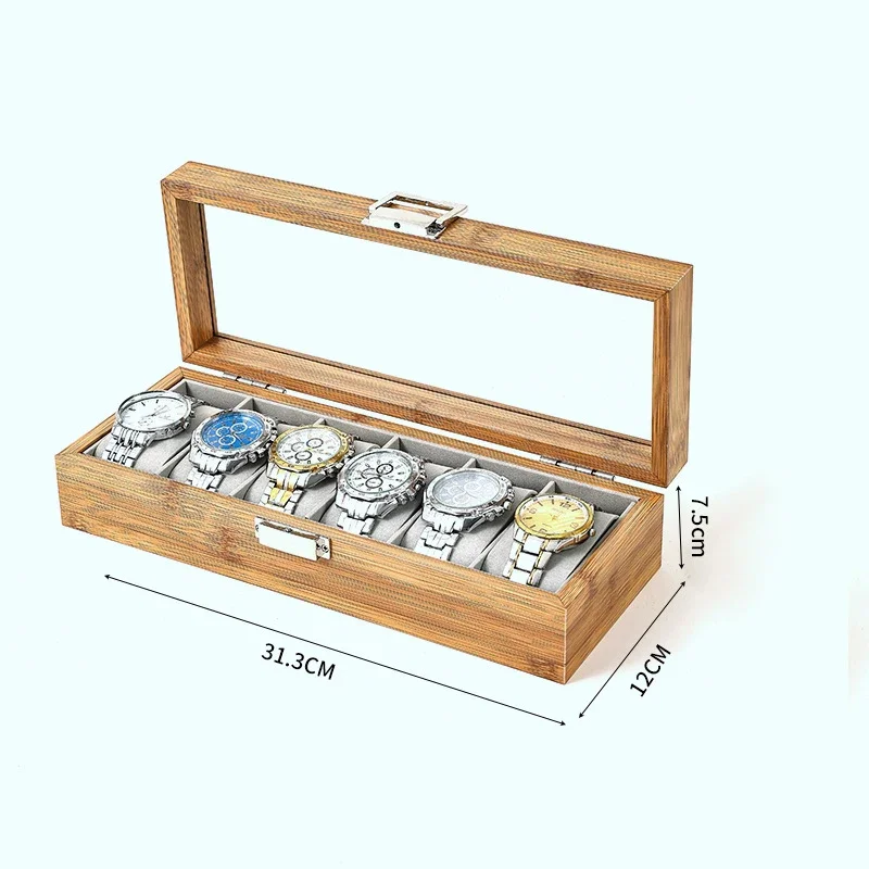 Handcrafted Bamboo Watch Organizer Display Box, 3/6/10/12 Slots Timepiece Storage Case for Men & Women, Elegant Festive Gift Presentation, Eco-Friendly Bamboo Material, Protective Clock Grid Compartments, Luxury Wooden Display Case for Watches and Bracelets - 图片 6