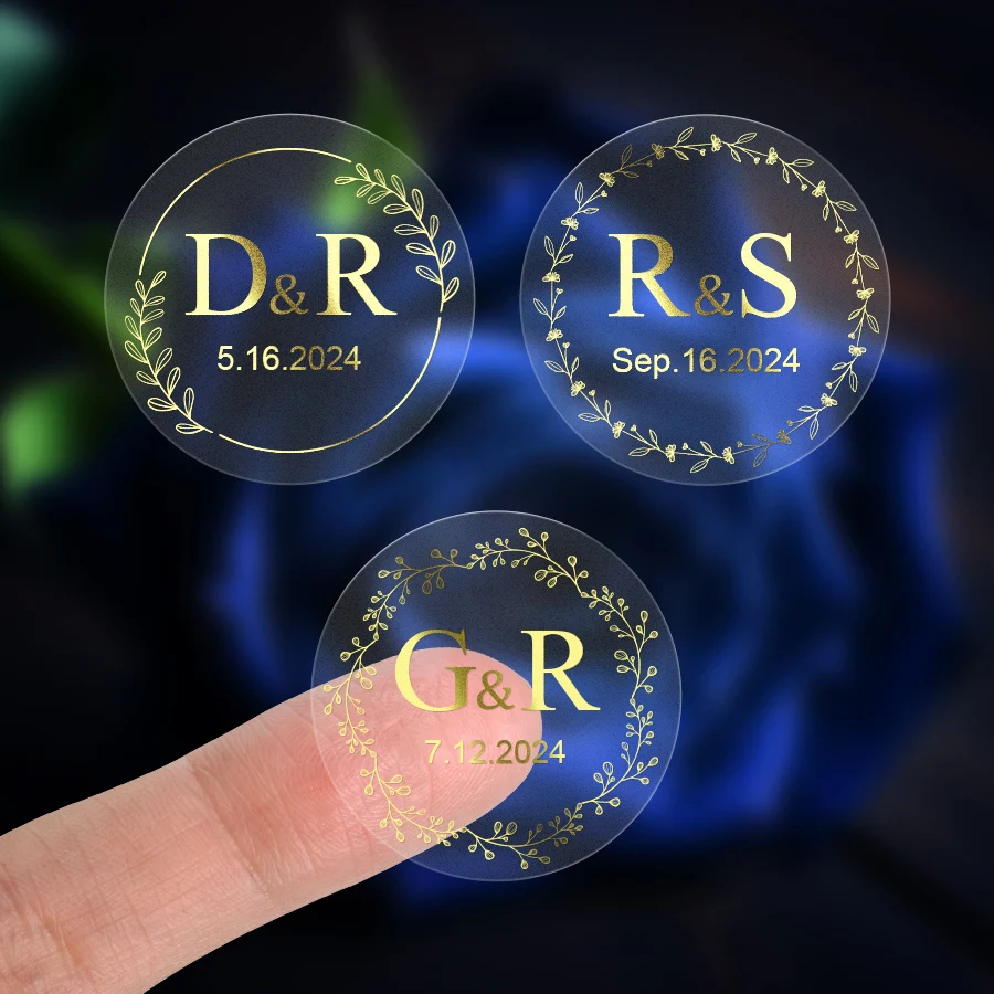 Custom Transparent Gold Foil Round Stickers – 24pcs Personalized Adhesive Labels for Weddings, Gifts, Envelopes, Party Favors, Candle Jars, Treat Boxes, Cookie Bags & Event Packaging