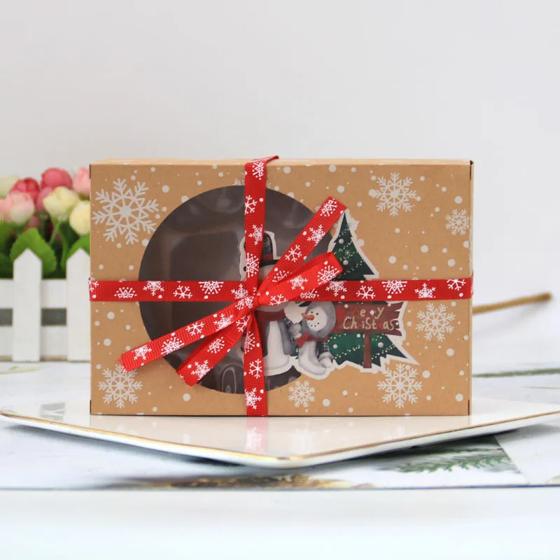 12pcs Christmas Cookie and Doughnut Paper Boxes with Clear Window, Bakery Gift Boxes with Festive Ribbons for Holiday Parties, Treat Packaging, Holiday Cookie Gift Presentation - 图片 2