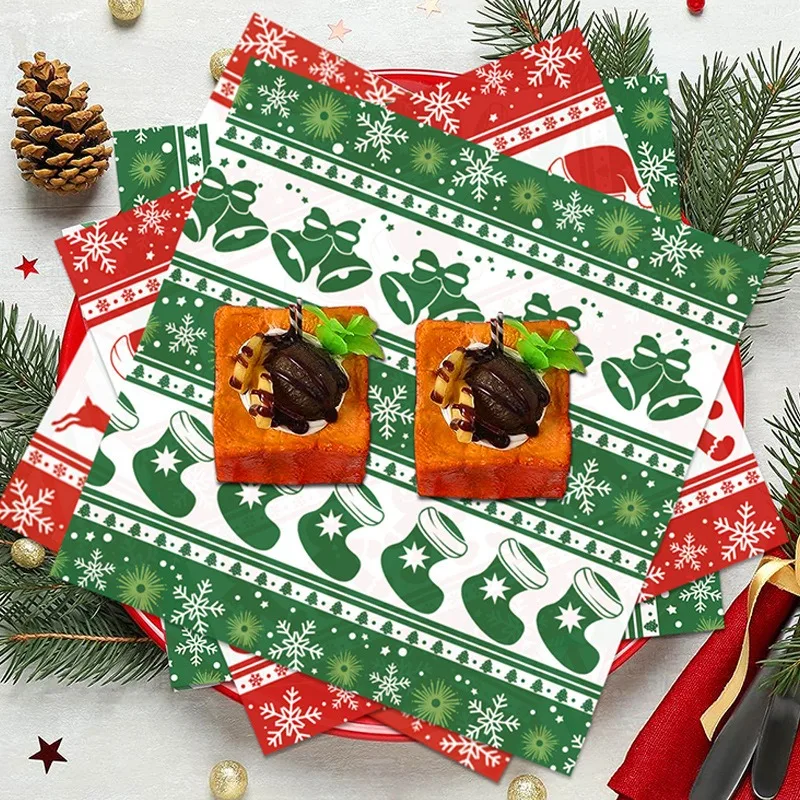 20pcs Christmas-Themed Greaseproof Deli Paper Sheets for Sandwiches, Burgers, Fries, and Snacks – Food-Grade Eco-Friendly Basket Liners for Holiday Parties, Baking, and Festive Food Presentation