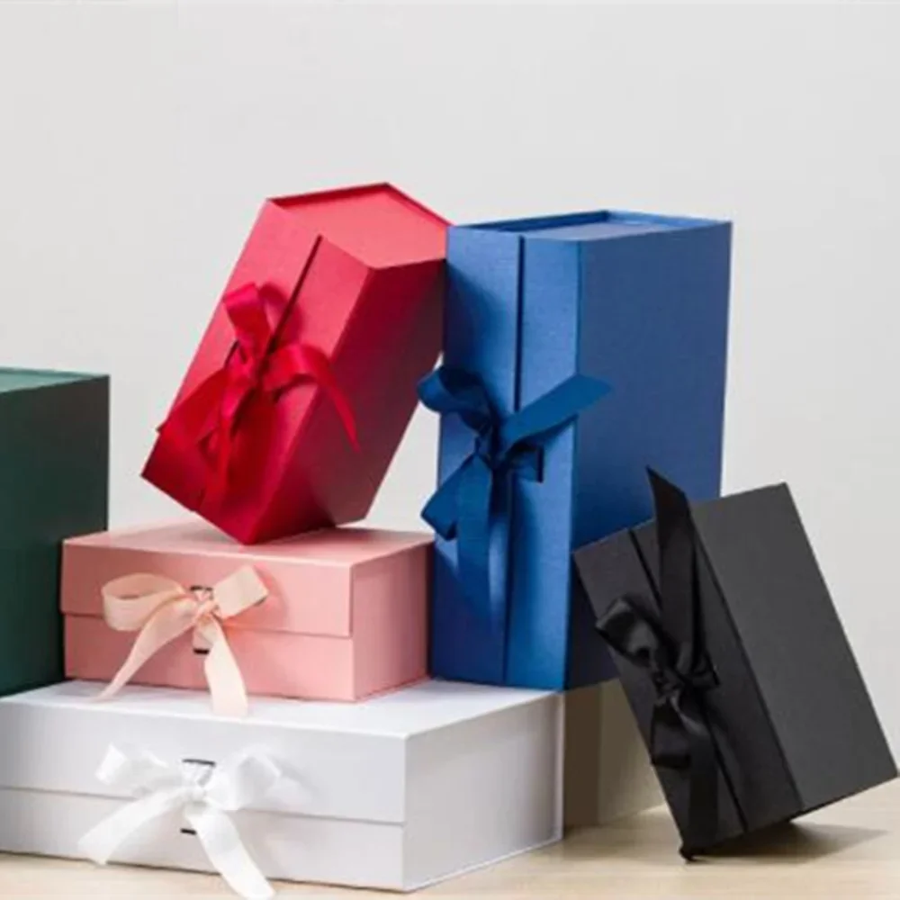 100PCS Wholesale Custom Foldable Magnetic Gift Boxes with Ribbon, Luxury Book-Shaped Packaging Box for Small Business, Plain Design Custom Logo Paper Box for Retail Jewelry Clothing Presentation - 图片 2