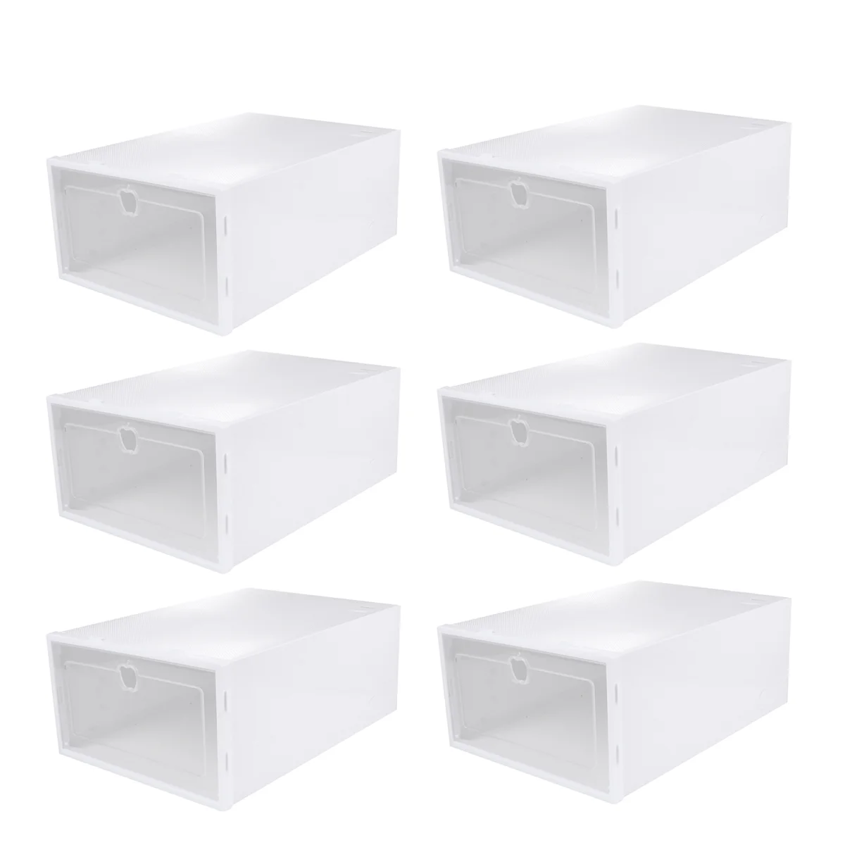 6PCS Thickened Drawer-Type Shoe Storage Boxes, Transparent Stackable Shoe Organizer for Closet Display, Dustproof & Moisture-Resistant Shoe Containers for Heels, Sneakers, Boots (White, Random Frame Color)