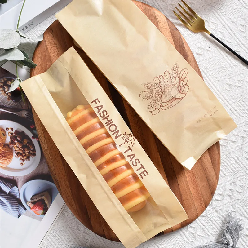 Oil Resistant Kraft Paper Bread Bags 🥖 – 50Pcs with Transparent Window for Baguette Baking, Pastries, Party Favors & Bakery Packaging, Multiple Sizes Available, Food Safe & Eco-Friendly 2