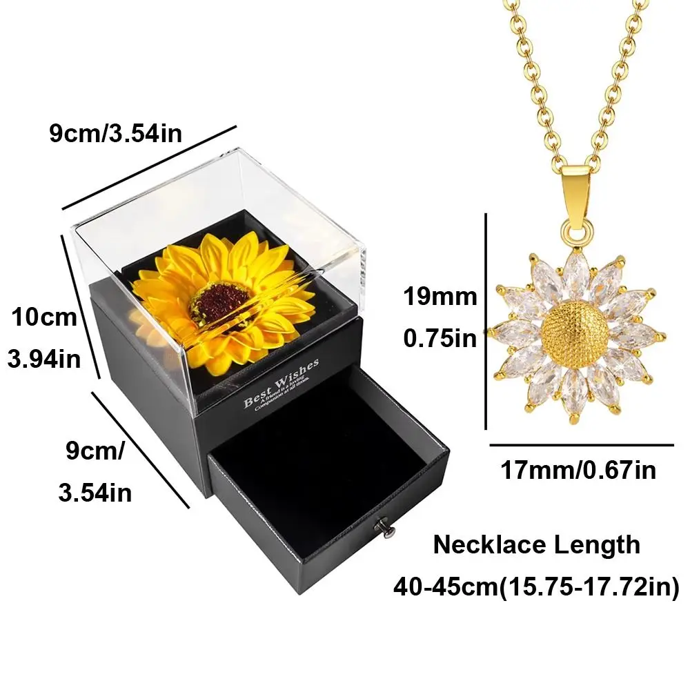 Stainless Steel Sunflower Necklace with Gift Box | Cubic Zirconia “I Love You Sunshine” Jewelry Packaging Box for Birthday Wedding Proposal Romantic Gift Presentation Stainless Steel Sunflower Necklace with Gift Box | Cubic Zirconia “I Love You Sunshine” Jewelry Packaging Box for Birthday Wedding Proposal Romantic Gift Presentation