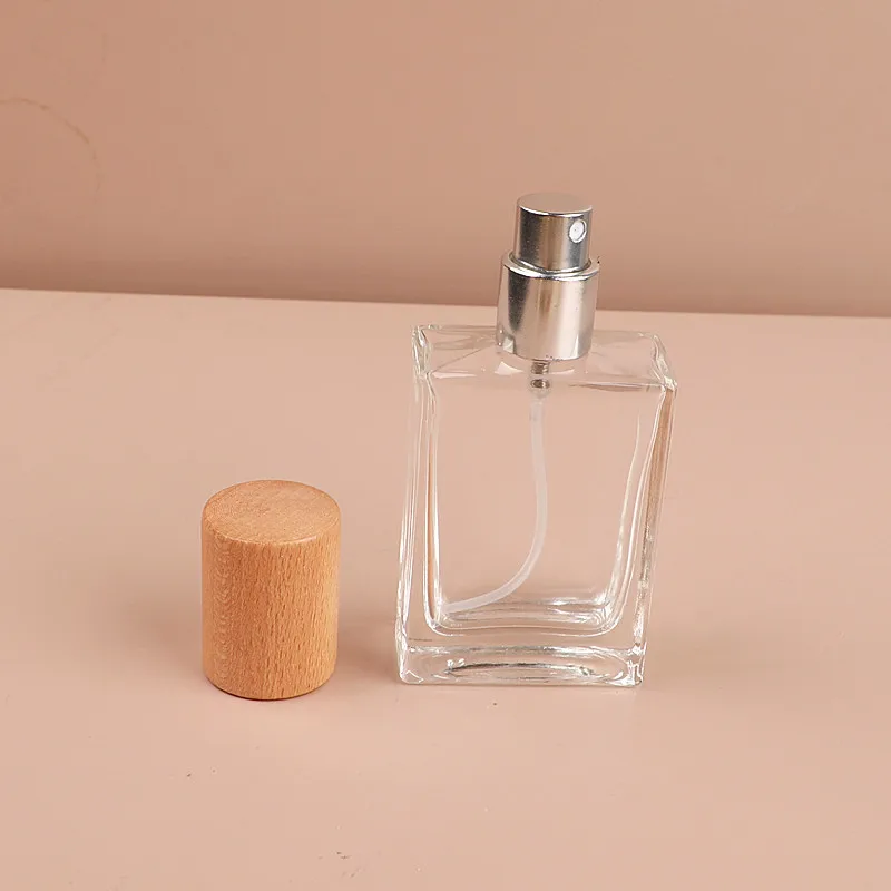 10pcs Refillable Square Glass Perfume Bottles with Wooden Screw Caps – Empty 30ml 50ml 100ml Spray Atomizer Containers for Toner, Cologne, Essential Oils, and Custom Cosmetic Packaging - 图片 3