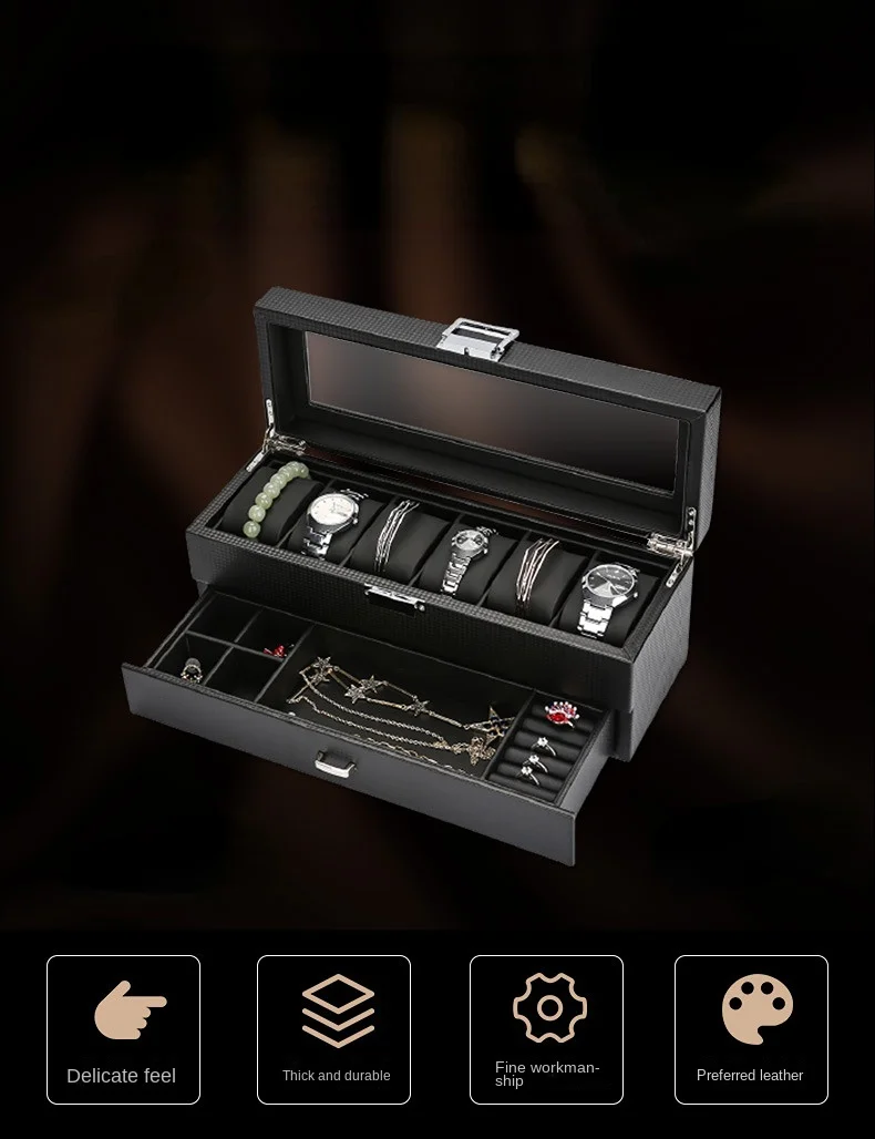 Luxury Wooden Watch Organizer Box with Automatic Watchwinder Stand – Multi-Slot Jewelry Display Case for Watches, Bracelets & Accessories – Crystal Lid, Antique Finish, Durable Mixed Material Design