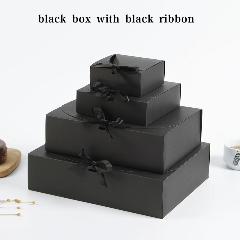 5pcs/10pcs Black Gift Boxes Small Packaging Box with Bow and Ribbon, Blank Kraft Paper DIY Custom Sizes and Logo Printing for Weddings, Birthdays, Parties, Jewelry, Confectionery, Fast Shipping - 图片 8