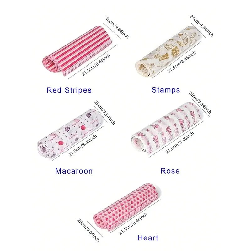 100pcs Colorful Patterned Greaseproof Wax Paper for Food Wrapping – Baking, Sandwich, Hamburger, Snack Basket Liners – Disposable Eco-Friendly Kitchen Packaging Paper for Parties, Cafes & Home Use 6