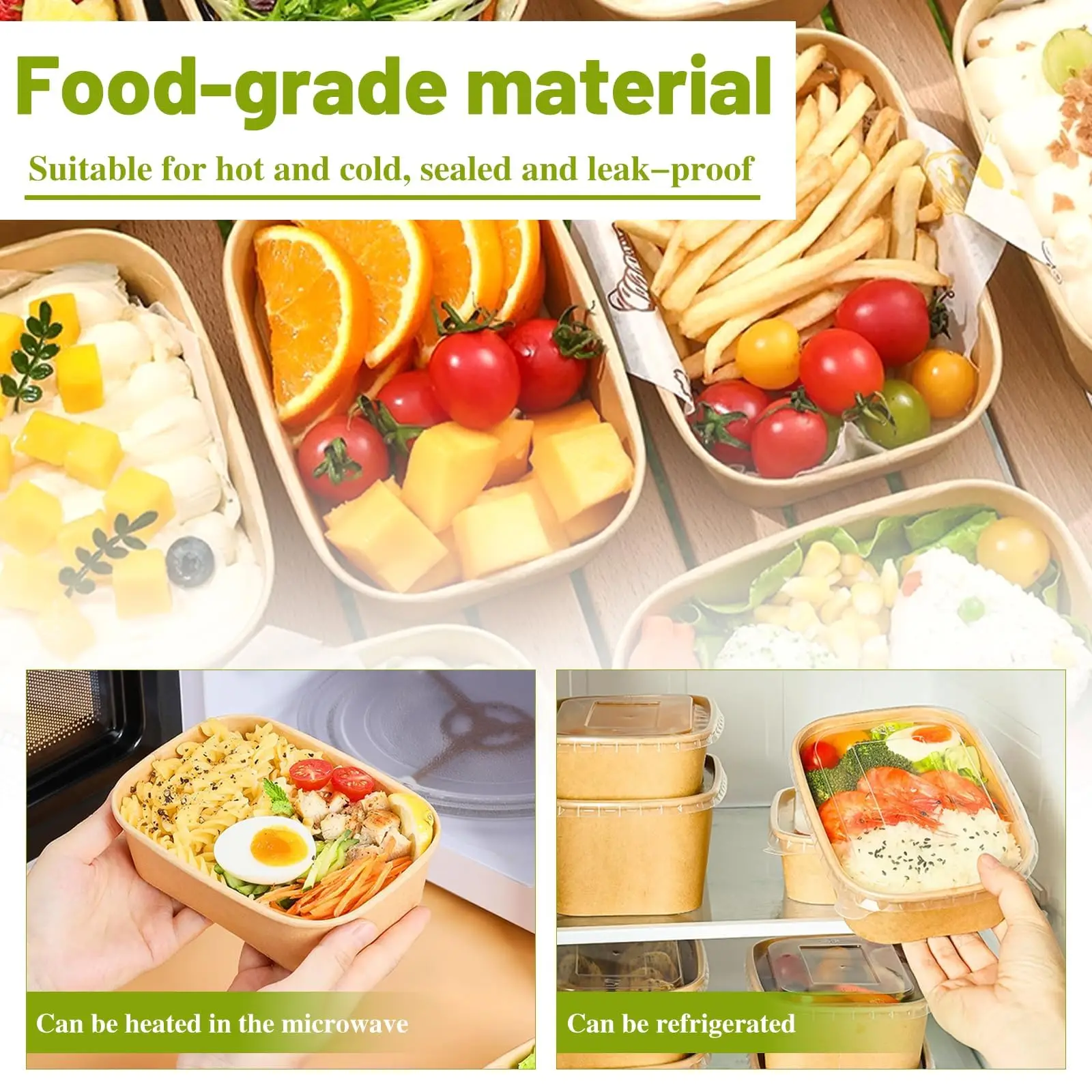 25PCS Kraft Paper Lunch Box with Lid, Square Disposable Food Containers, Eco-Friendly Salad Bowl Takeout Packaging Box for Snacks, Picnic, Meal Prep, Catering, Parties, Household Storage - 图片 4