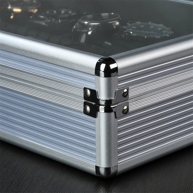 10-Slot Multi-Purpose Aluminum Alloy Watch Storage Case with Removable Internal Dividers, Protective Display Suitcase Organizer for Watches, Bracelets, Jewelry, Portable Travel Carrying and Home Storage 12