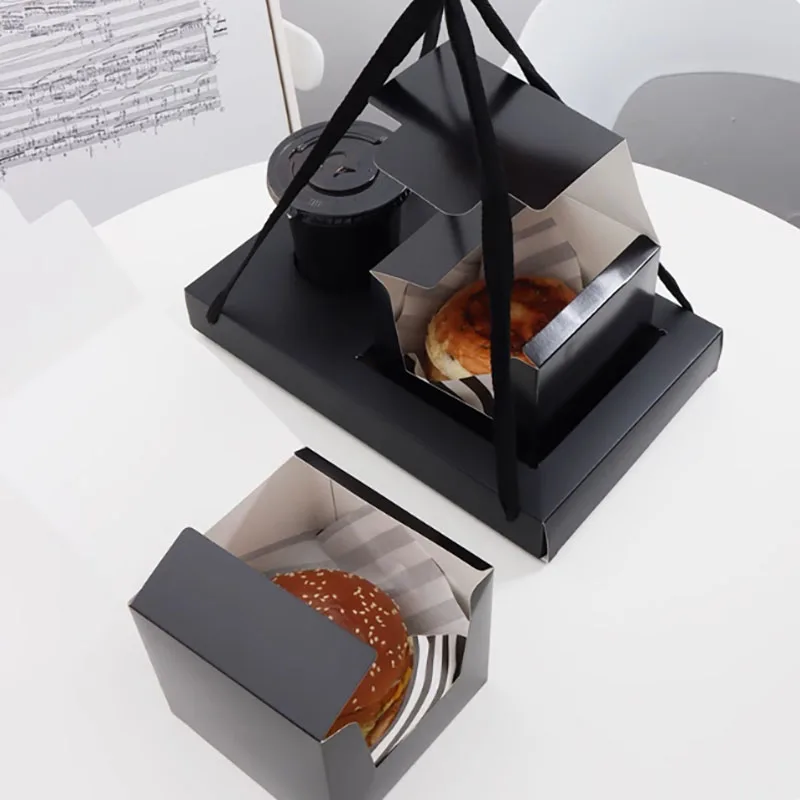 50pcs Black Paper Sandwich Boxes, Disposable Burger, Toast, Bread, Donut, Egg & Pastry Packaging Boxes for Bakery, Breakfast, Lunch, Takeout, Cafes, Restaurants, Food Supplies 1