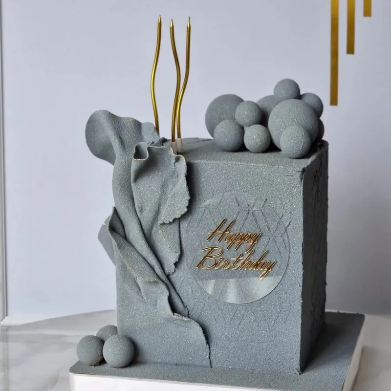 New Design Rectangle Side Acrylic Gold Happy Birthday Cake Topper Elegant Laser-cut Decorative Packaging for Baking Party Supplies Wedding Birthday Cake Decoration Accessories