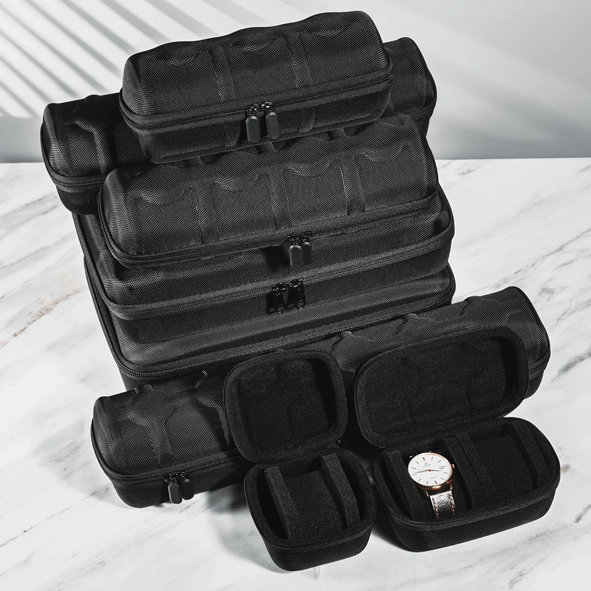 Travel Watch Organizer | 5-Slot Portable Watch Storage Case with PU & Velvet Lined Compartments, Compact Travel Watch Organizer for Men, Women, Smartwatches, Fitness Trackers, and Luxury Timepieces, Waterproof and Durable 8