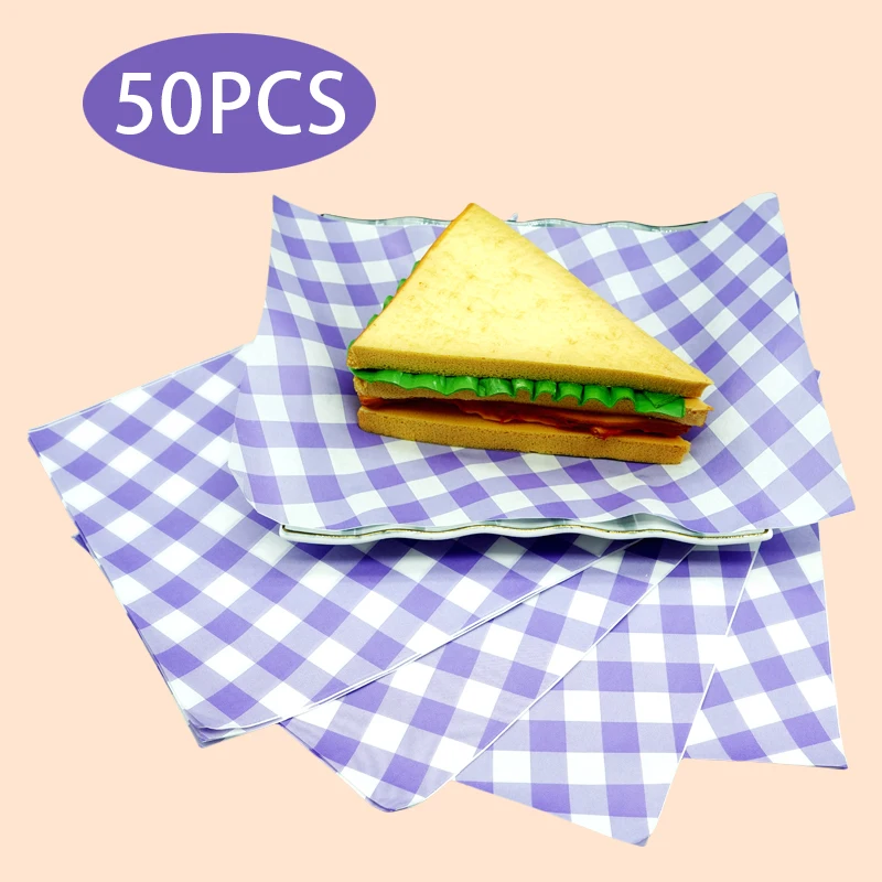 50 Pcs Greaseproof Checkered Food Wrapping Paper – Oil Resistant Burger, Sandwich & Snack Liners – Colorful Basket Mats & Placemats for Parties, Picnics, Cafes, and Takeaway - 图片 10