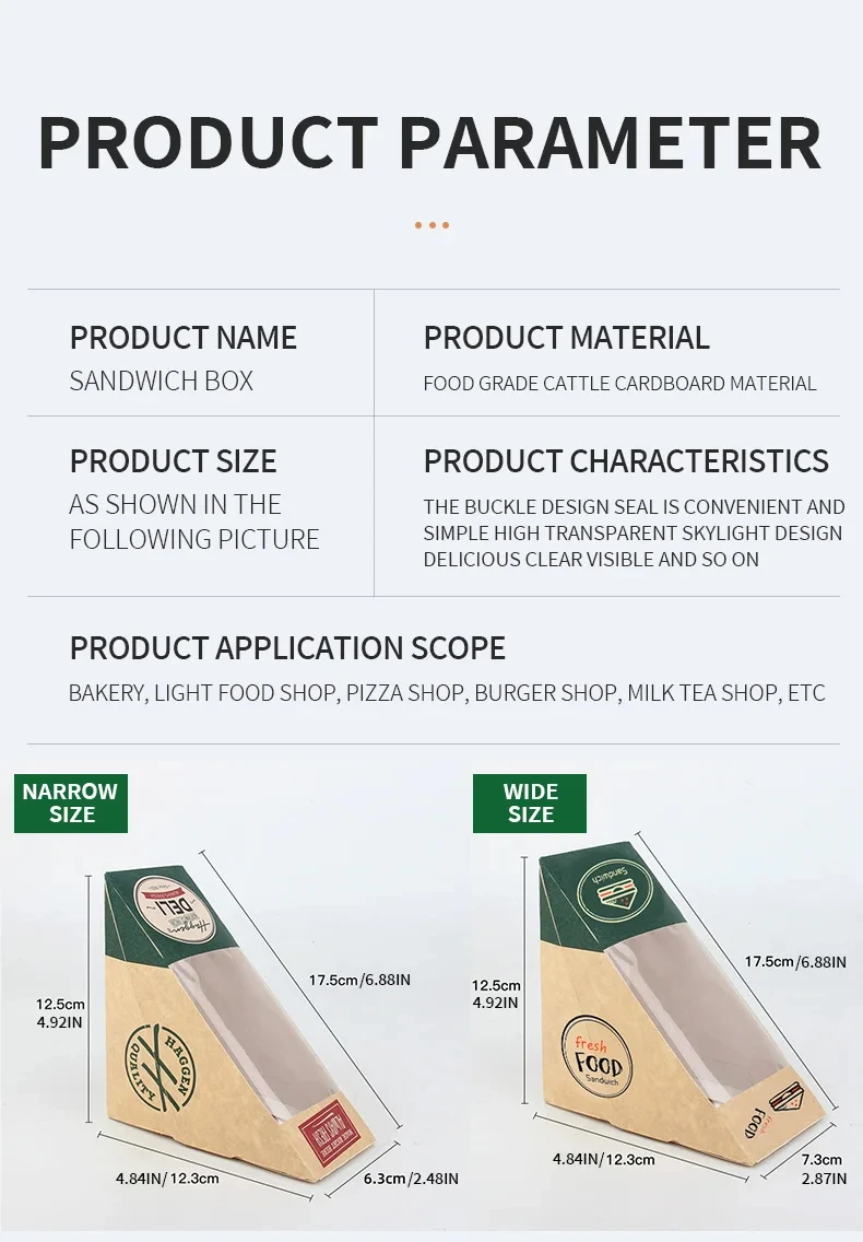 50PCS Kraft Paper Wedge Sandwich Boxes with Clear Window, Eco-Friendly Triangular Takeaway Containers, Leak-Proof & Oil-Resistant Snack Packaging for Bakery, Café, Bistro, Restaurant, Food Delivery 2