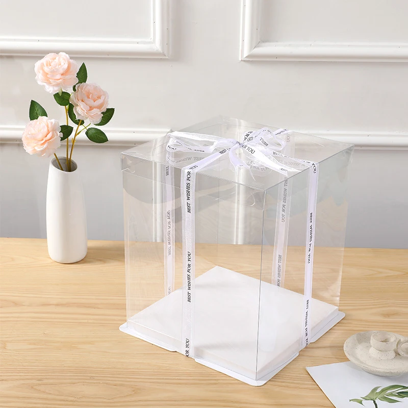 Clear Cake Box Transparent Gift Organizer, PVC and Paper Packaging for Birthday, Baby Shower, Wedding, DIY Baking, Party Desserts, Food-Safe Display Container, Black/Transparent 6